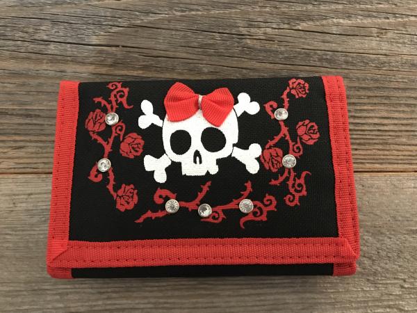 Stoffgeldbeutel Totenkopf schwarz/weiss/rot mit Mäschlein